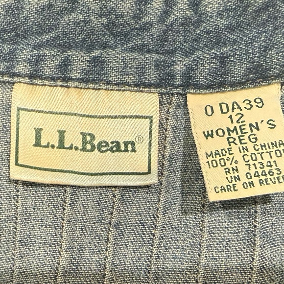 LL. Bean Vintage Denim Jean Maxi Dress Long Sleeve Button Down Size 12 Amish - Picture 3 of 11